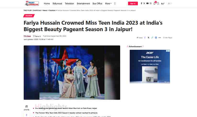 Fariya Hussain crowned as Miss Teen India 2023